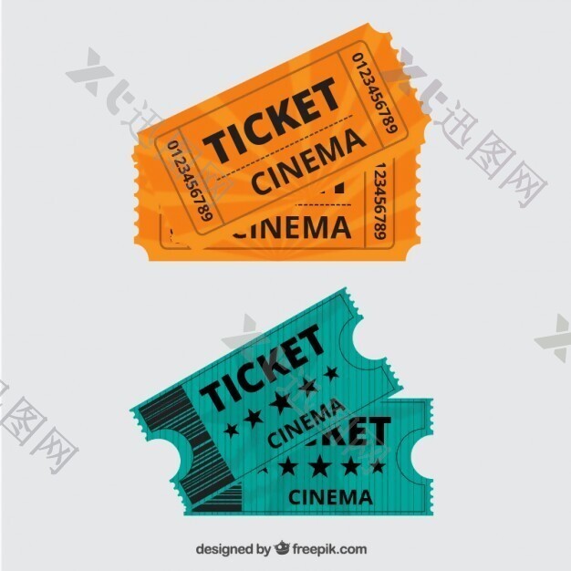 橙色和绿色经典电影票