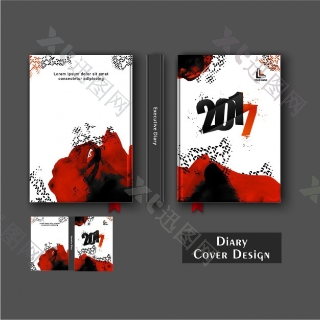 黑色和红色污渍的日记封面设计