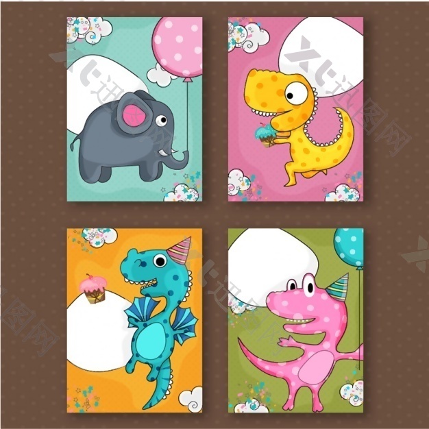 带五颜六色动物的大生日贺卡