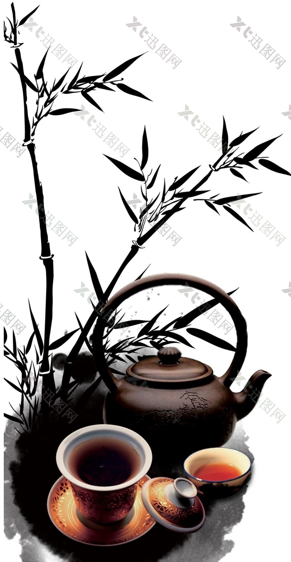 手绘竹叶茶水元素