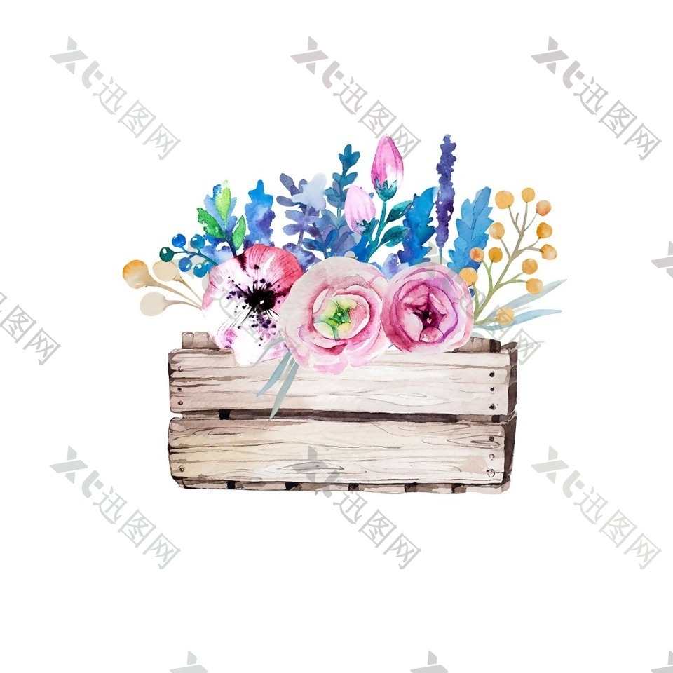 手绘木板花朵元素