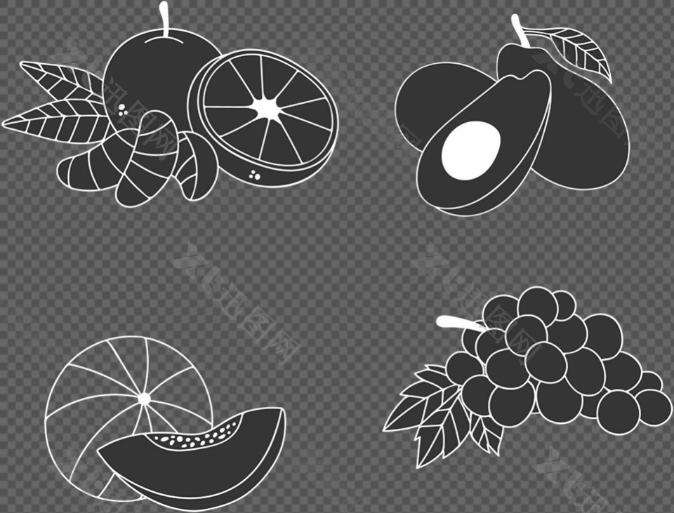 黑白水果插画图标免抠png透明图层素材