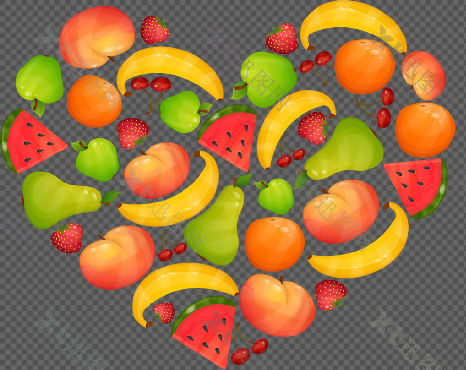 心形水果插画图案免抠png透明图层素材