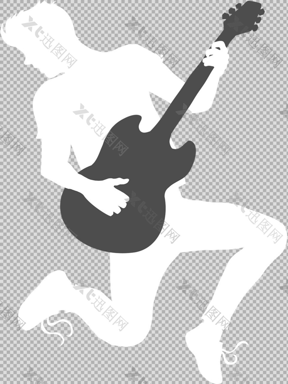 白色弹吉他人物剪影免抠png透明图层素材