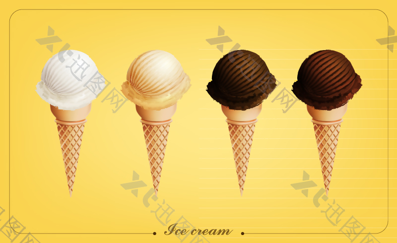4支美味夏季甜筒冰淇淋矢量