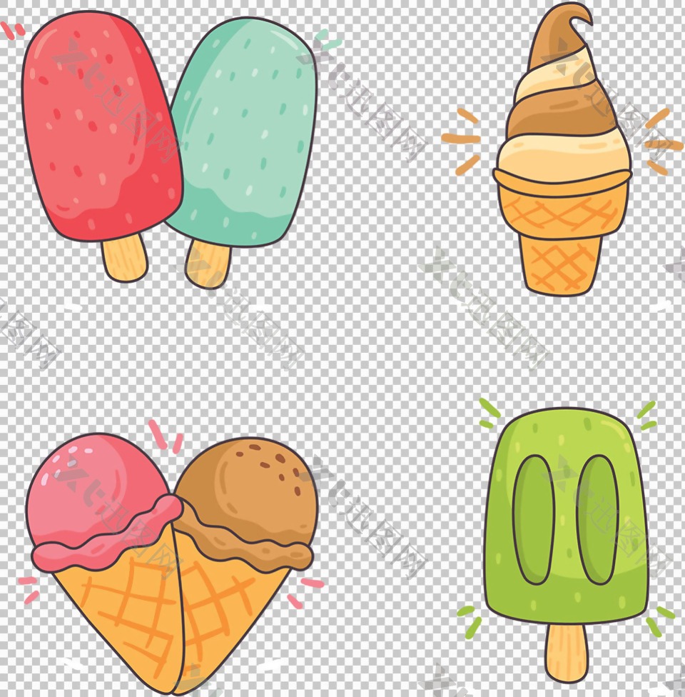 手绘冰淇淋插图免抠png透明图层素材