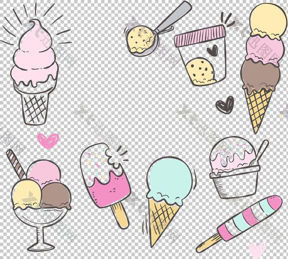 手绘风格冰淇淋免抠png透明图层素材