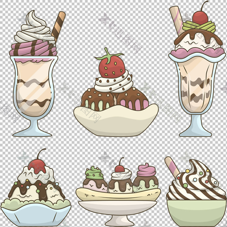 彩色各种冰淇淋免抠png透明图层素材