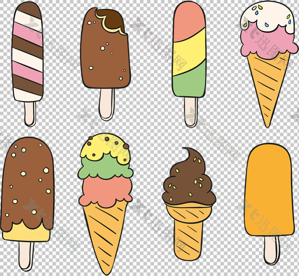 彩色手绘雪糕冰淇淋免抠png透明图层素材