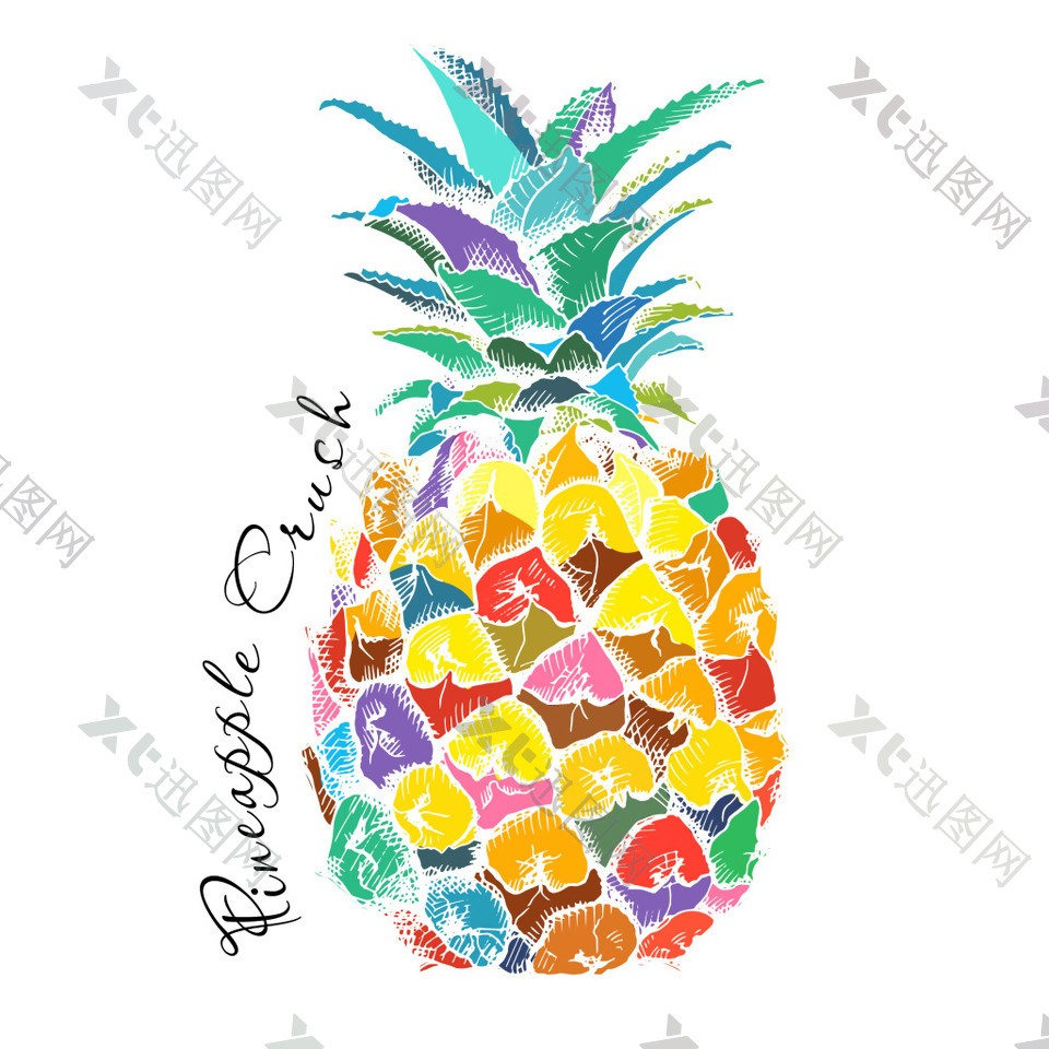 创意彩色手绘菠萝插画