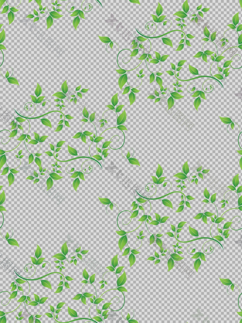 手绘绿色叶子图案免抠png透明图层素材