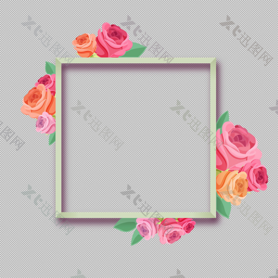 玫瑰花卉边框免抠png透明图层素材