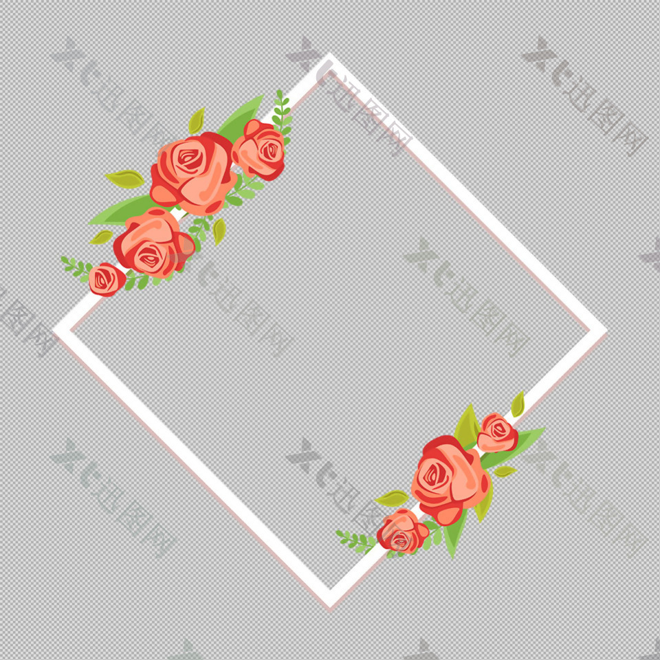 红玫瑰花卉边框免抠png透明图层素材