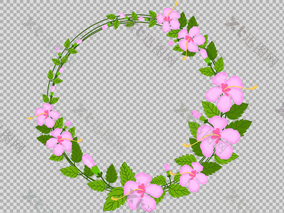 粉红鲜花圆形花边免抠png透明图层素材