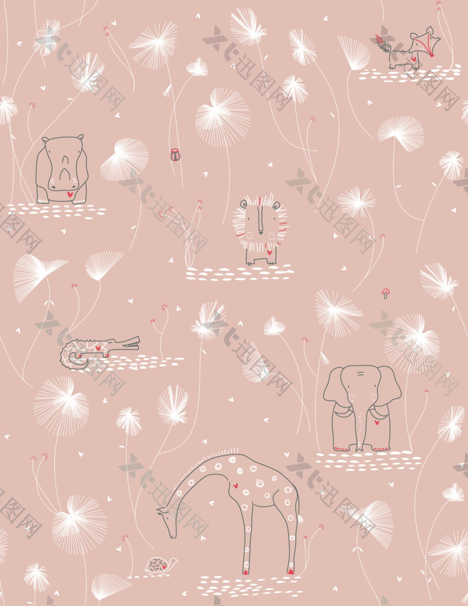 粉红色动物装饰图案