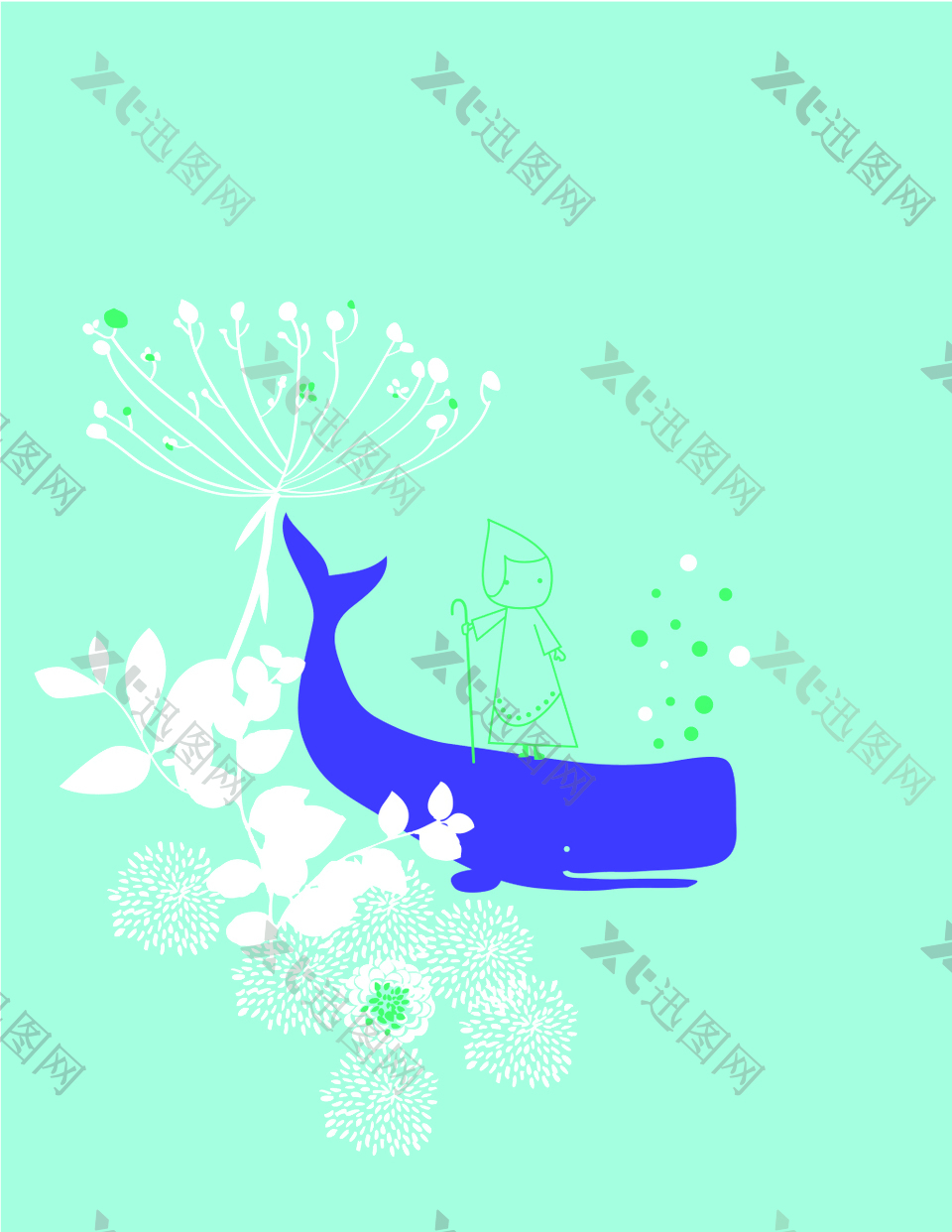 蓝色鲸鱼装饰图案