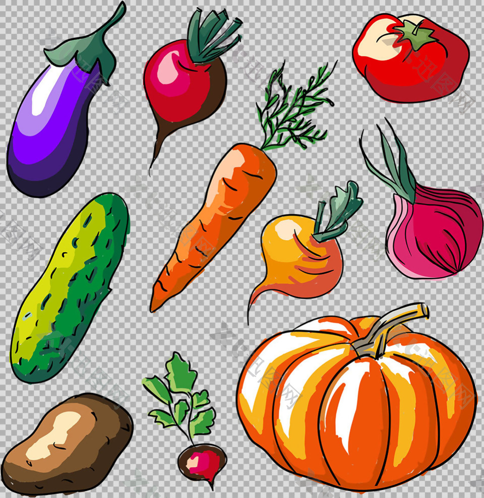 手绘写实风格各种蔬菜免抠png透明素材