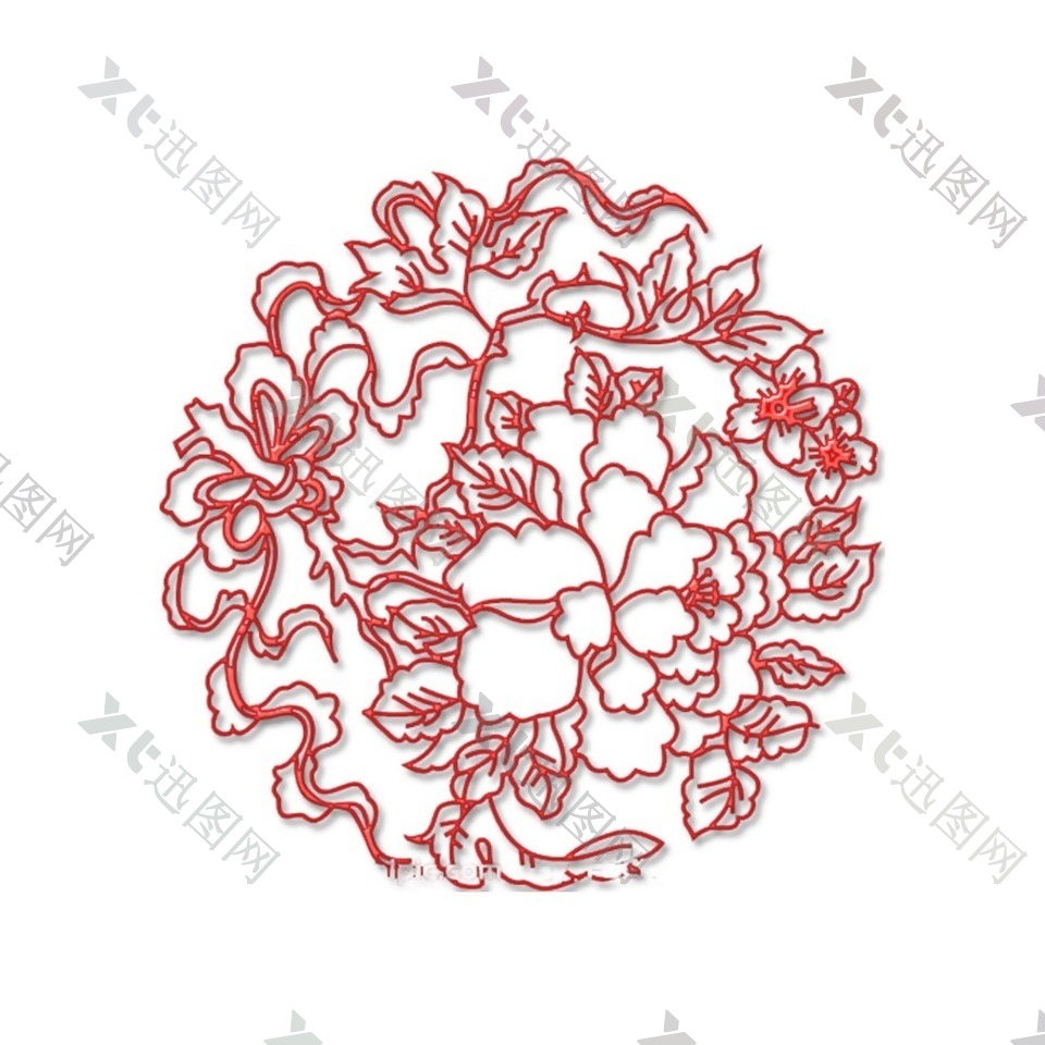 红色花纹花朵元素