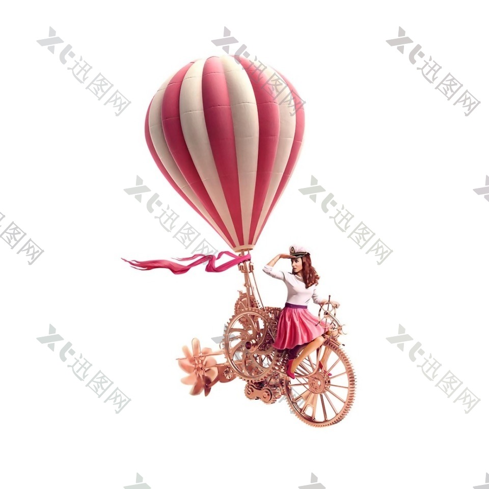 手绘美女自行车气球元素