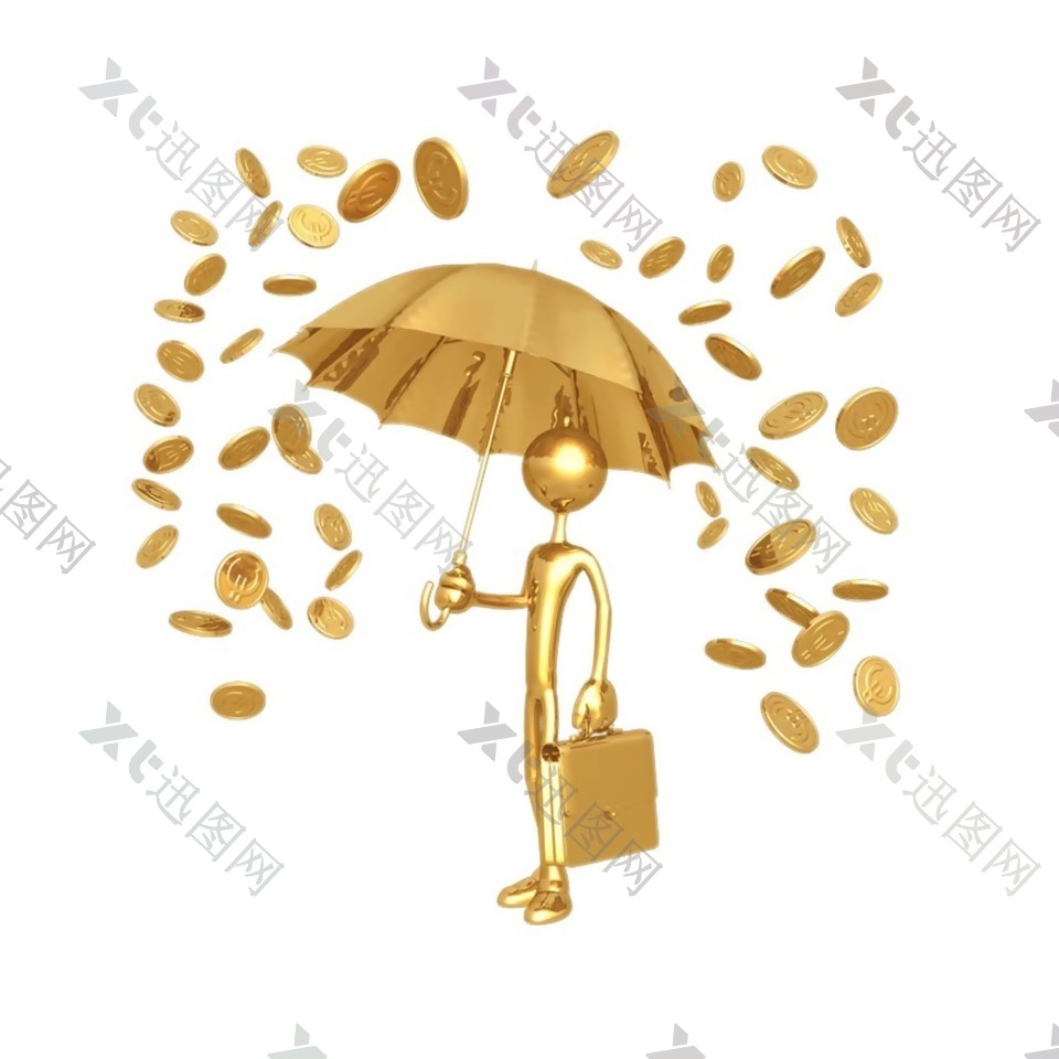 手绘金色小伞元素