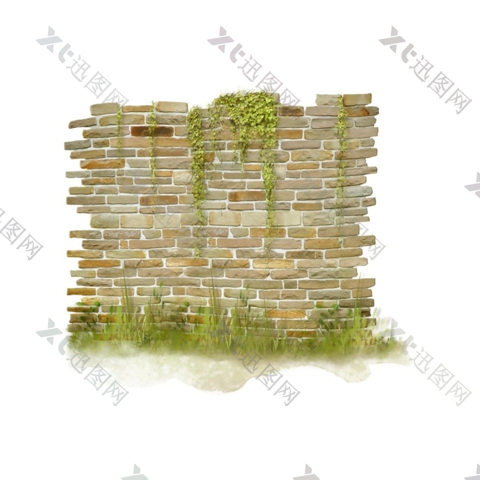 绿草砖墙元素