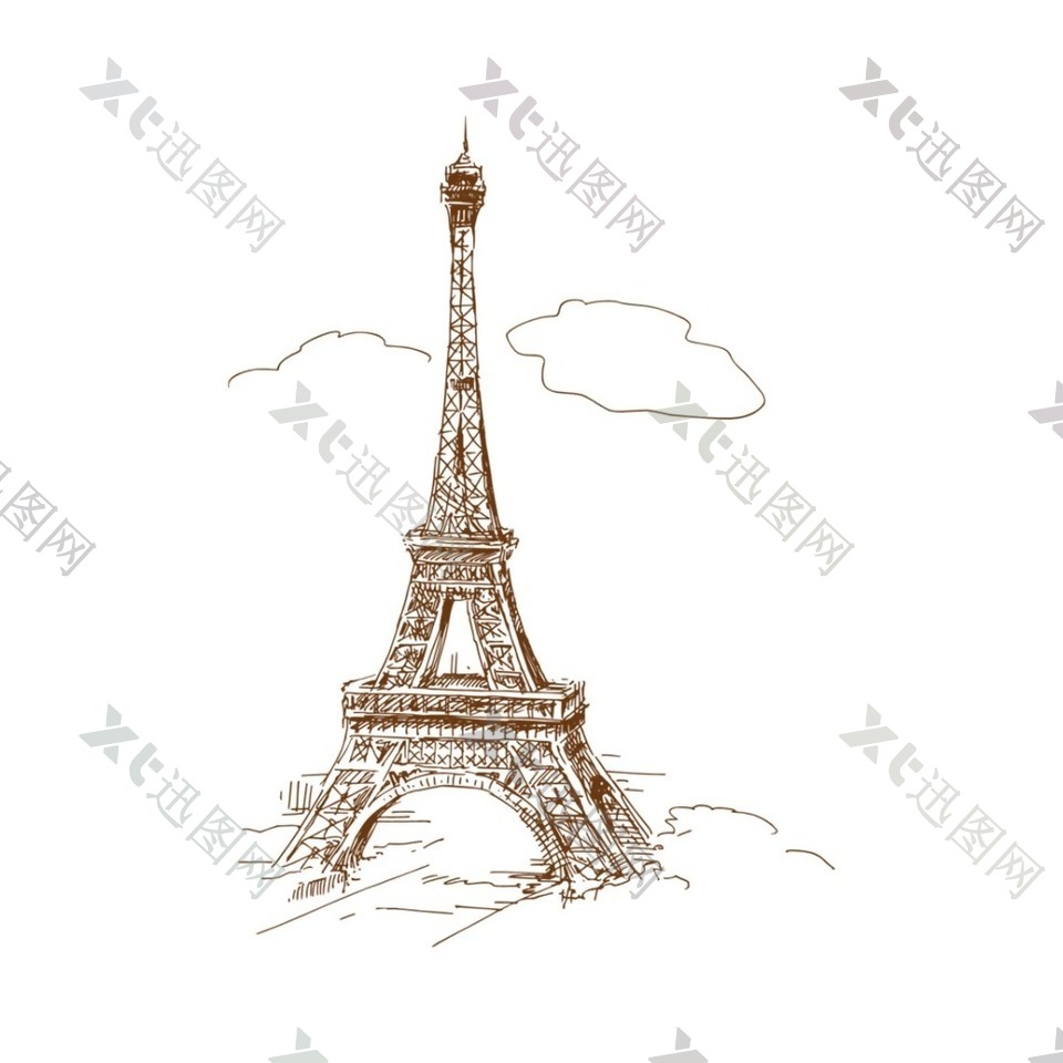 手绘巴黎铁塔元素
