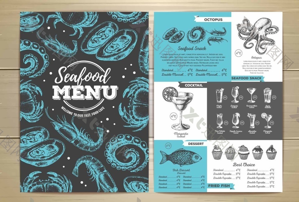 手绘海鲜餐厅宣传单