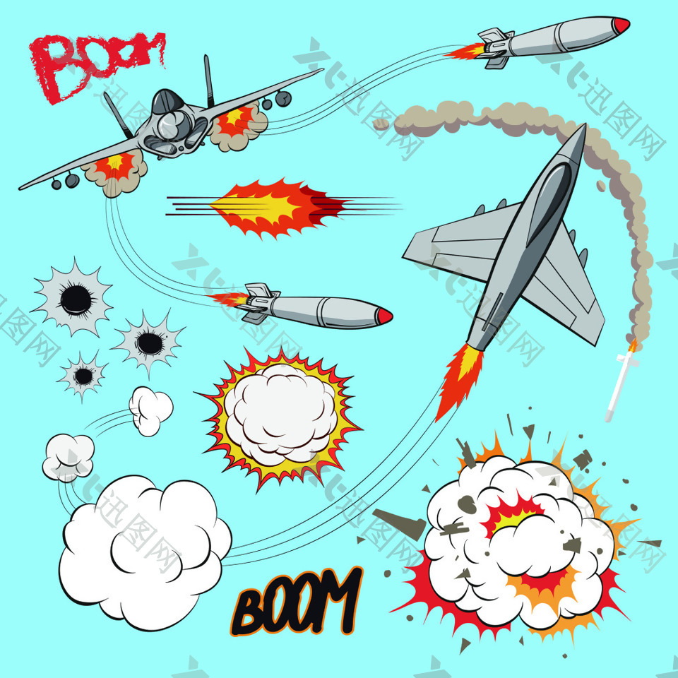 飞机大炮漫画式爆炸矢量装饰素材