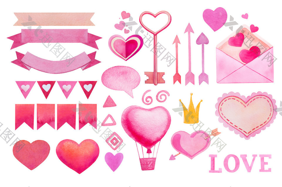 粉红色可爱浪漫情书爱心装饰素材