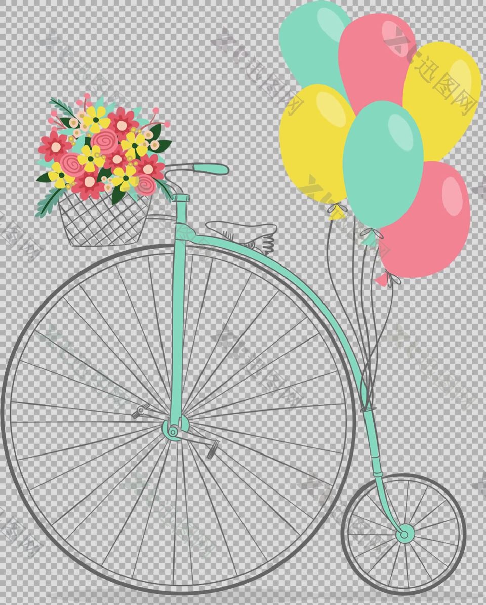 彩色气球单车自行车免抠png透明图层素材