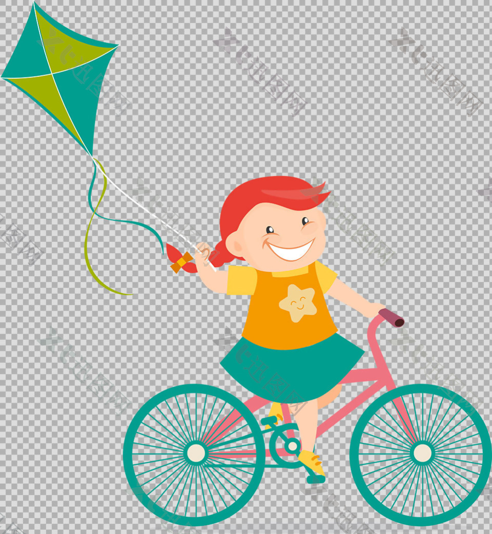 小女孩骑自行车插画免抠png透明图层素材