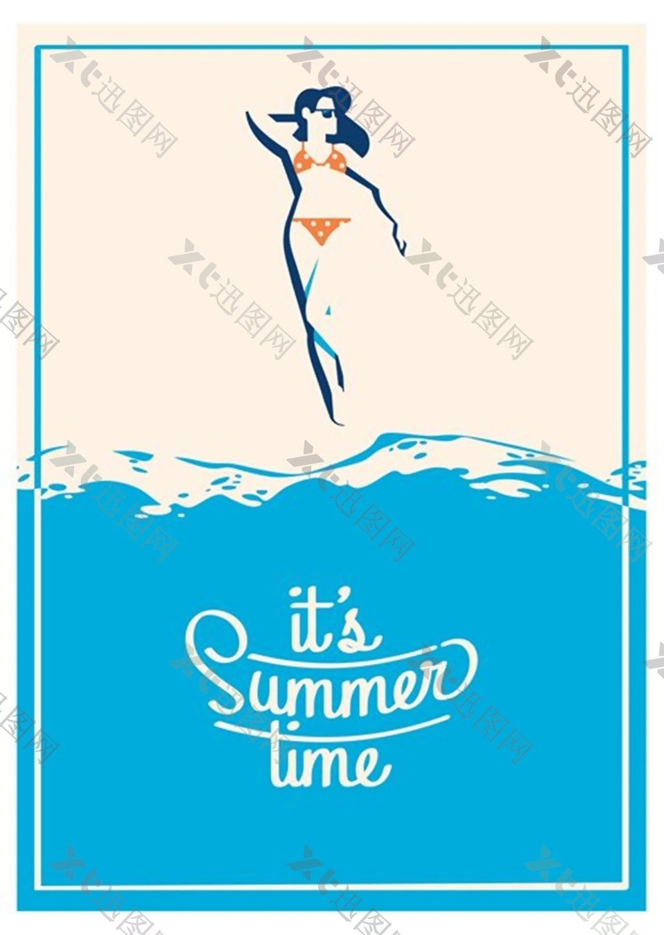 海滩上夏日假期度假矢量海报背景