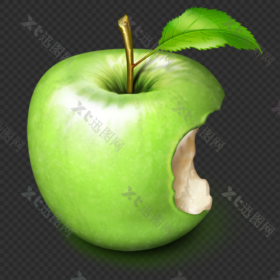 被咬一口的绿苹果图片免抠png透明素材