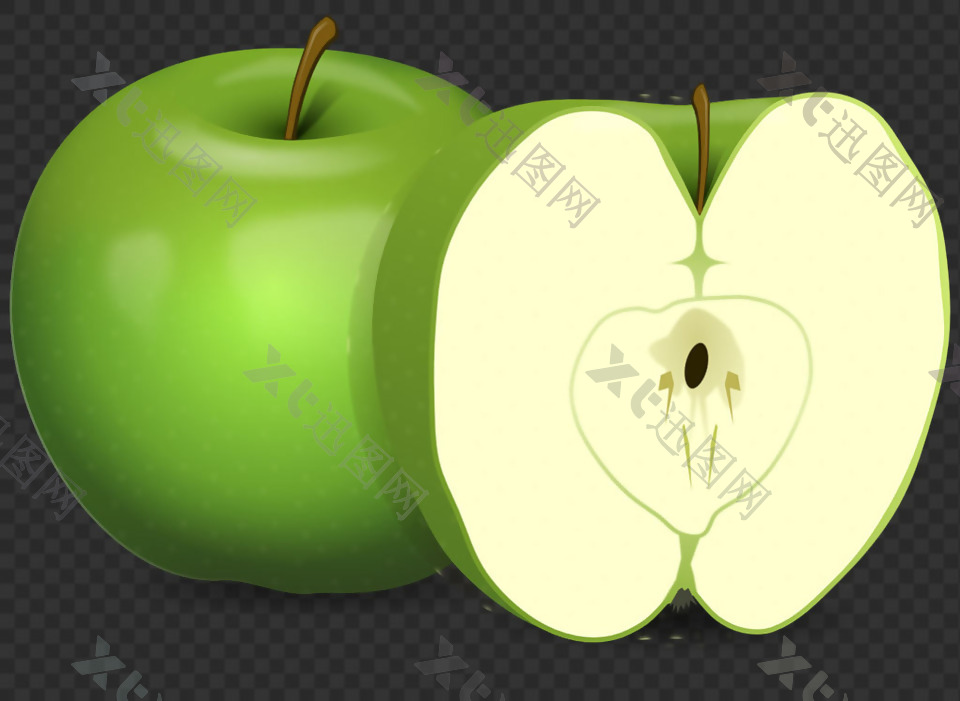 绿色切开的苹果图片免抠png透明图层素材