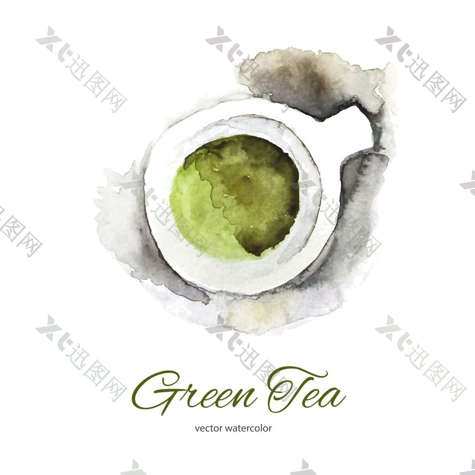水彩绘清新绿茶插画