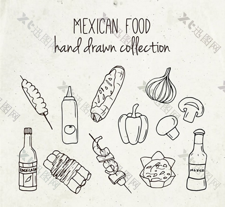 手绘简洁墨西哥食物矢量素材