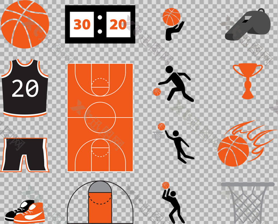 手绘篮球元素插图免抠png透明图层素材