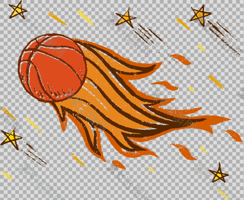 手绘篮球火焰插图免抠png透明图层素材