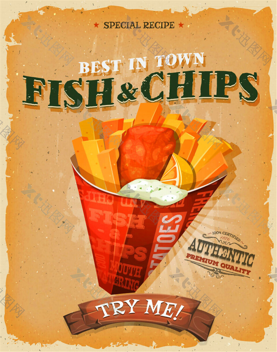 美味炸鱼和薯条海报矢量素材