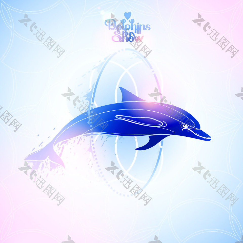 蓝色夏日海豚矢量素材