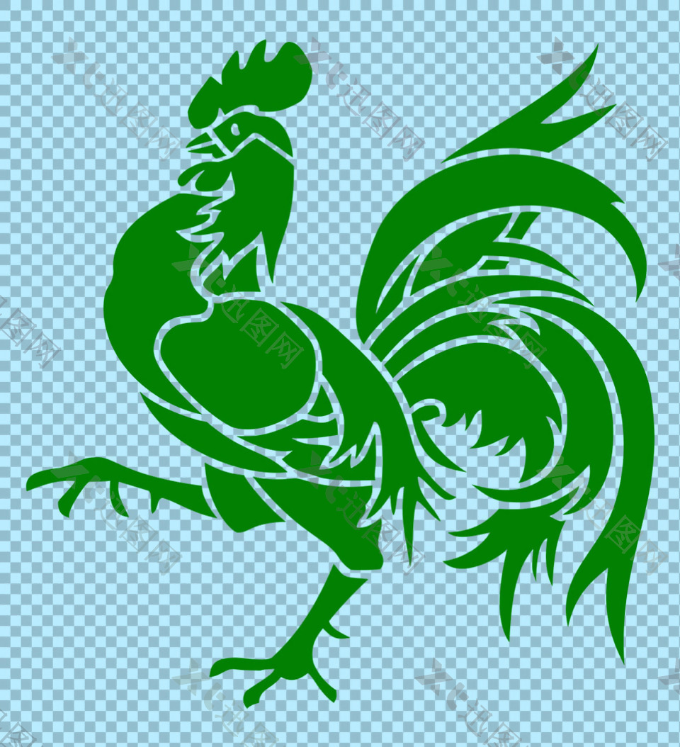 手绘卡通绿色公鸡免抠png透明图层素材