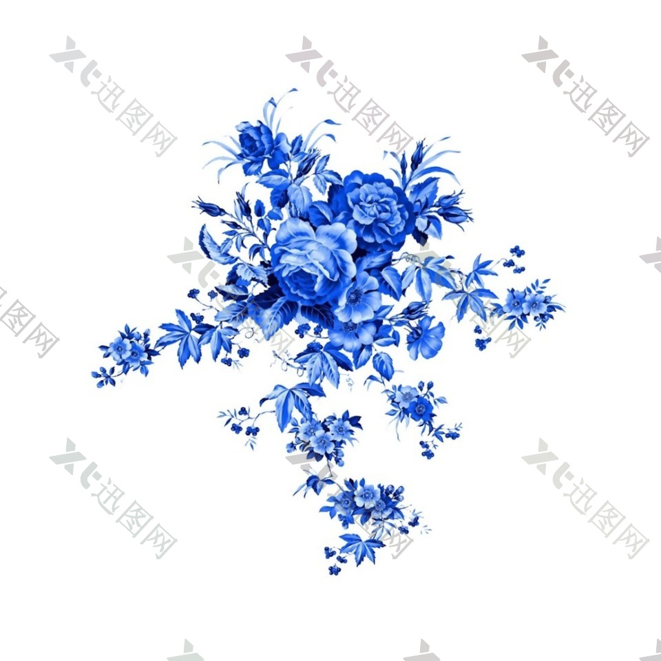 蓝色花朵藤叶元素