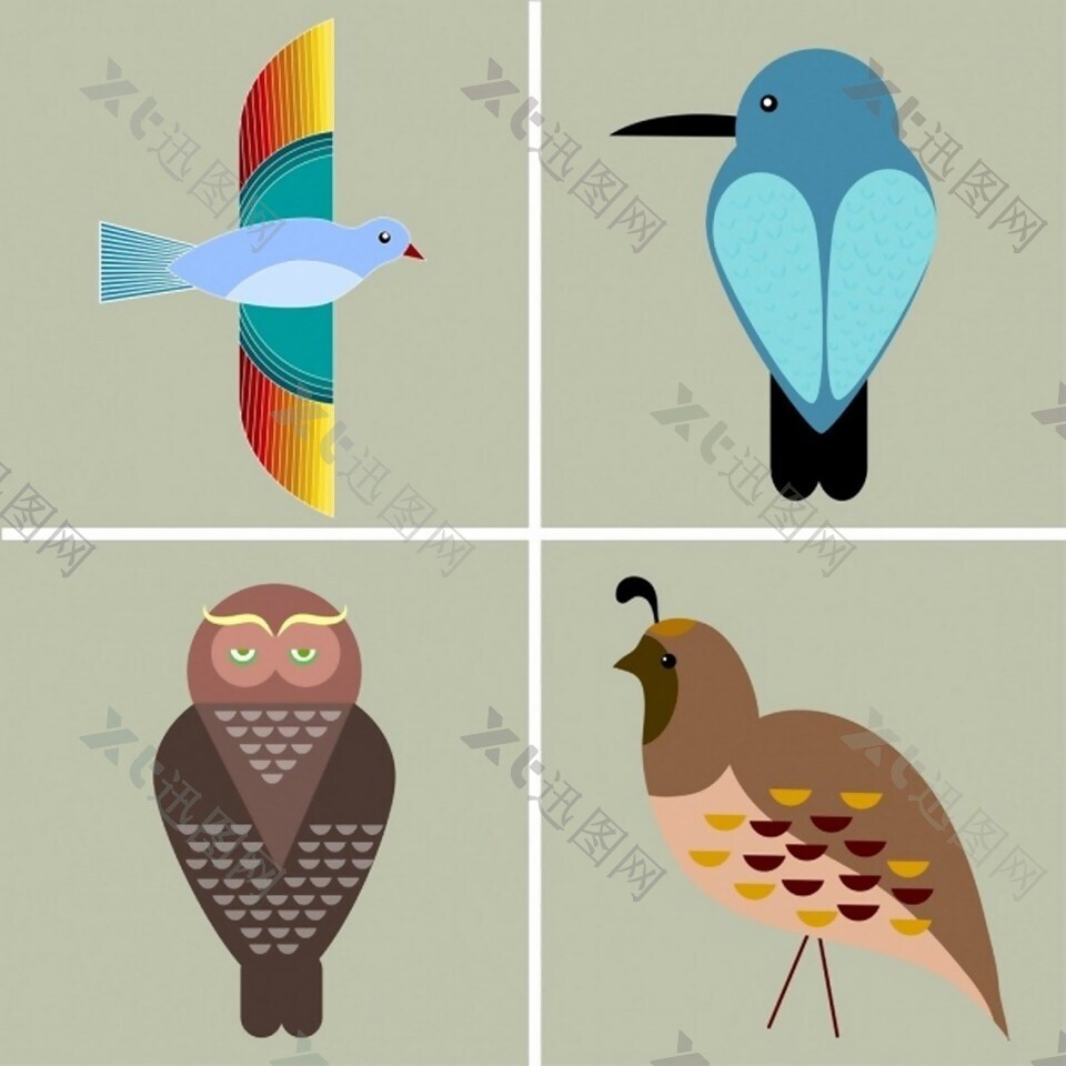 小鸟图标收藏的各种颜色的类型自由矢量