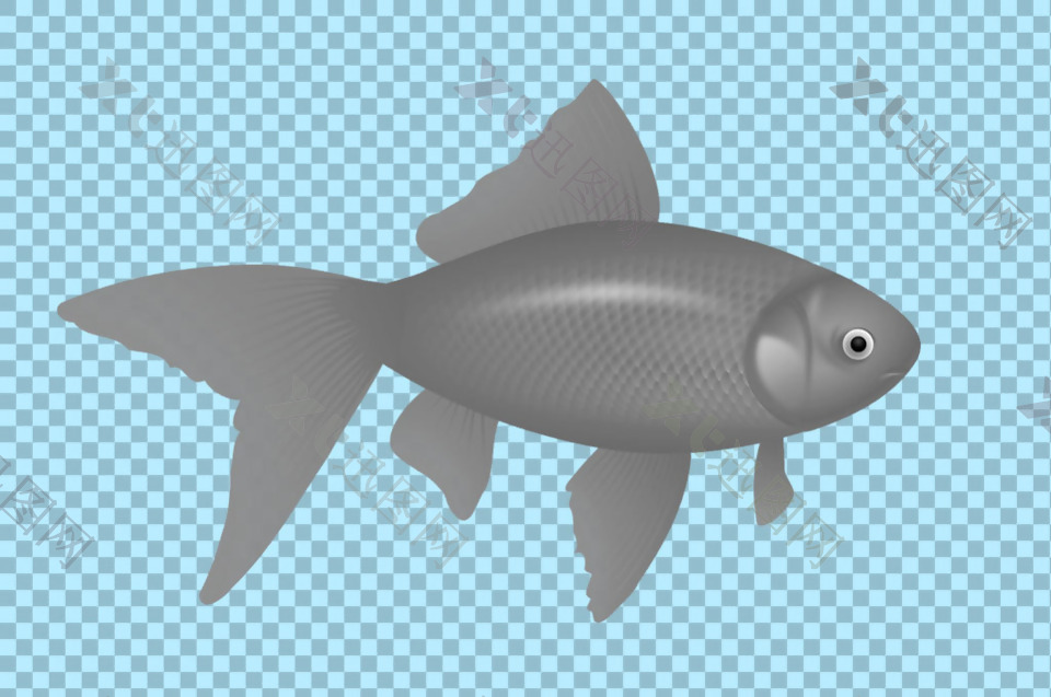 手绘卡通灰色鱼图片免抠png透明图层素材