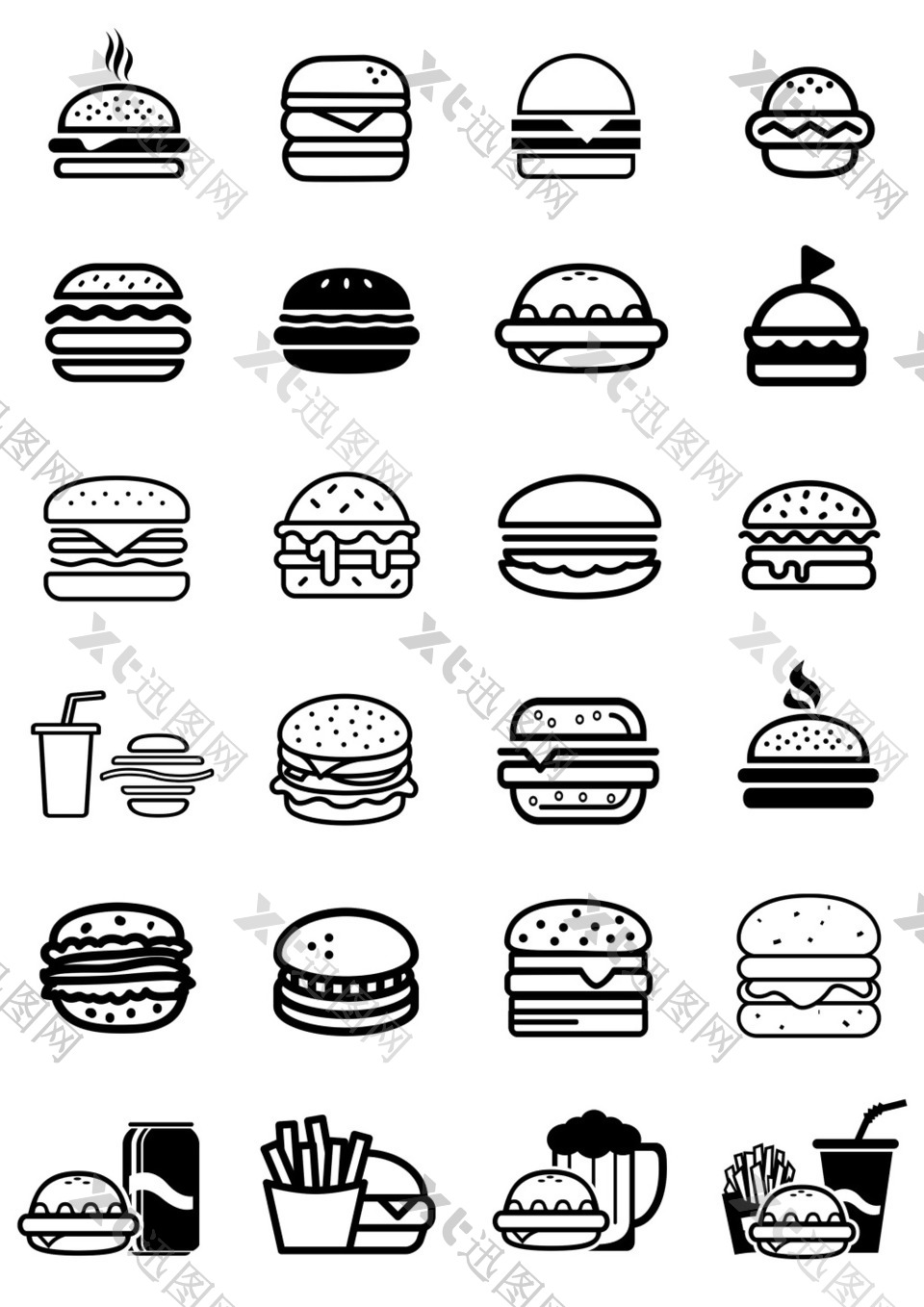 简约线性汉堡包图标icon小元素
