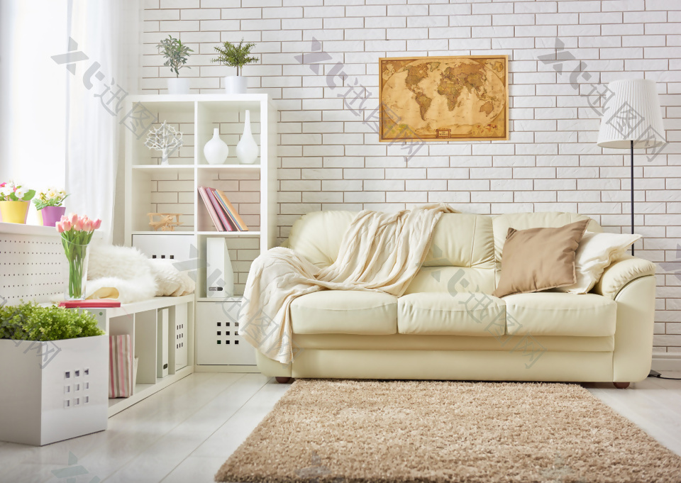 高清时尚简约米白色现代沙发图片