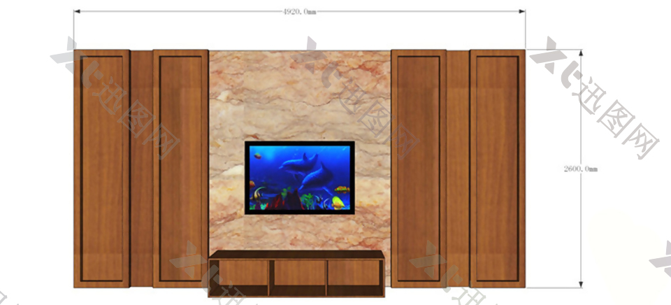 木质简朴电视背景墙skp模型
