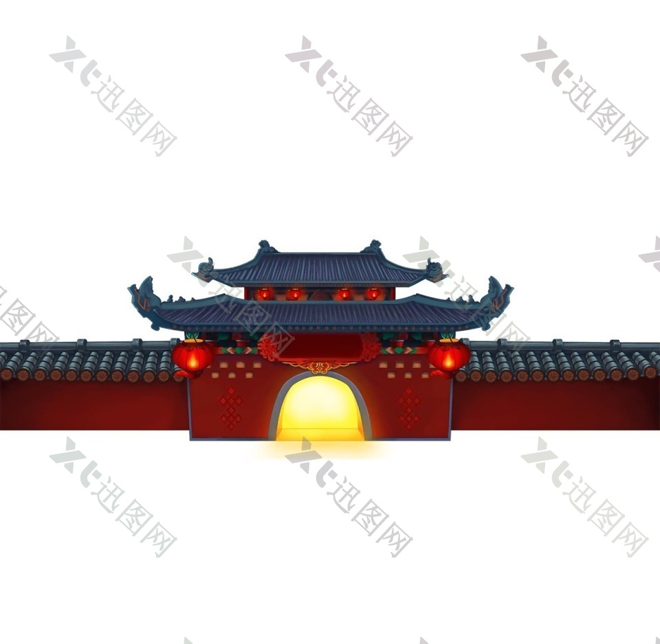 复古围墙中国风建筑png元素
