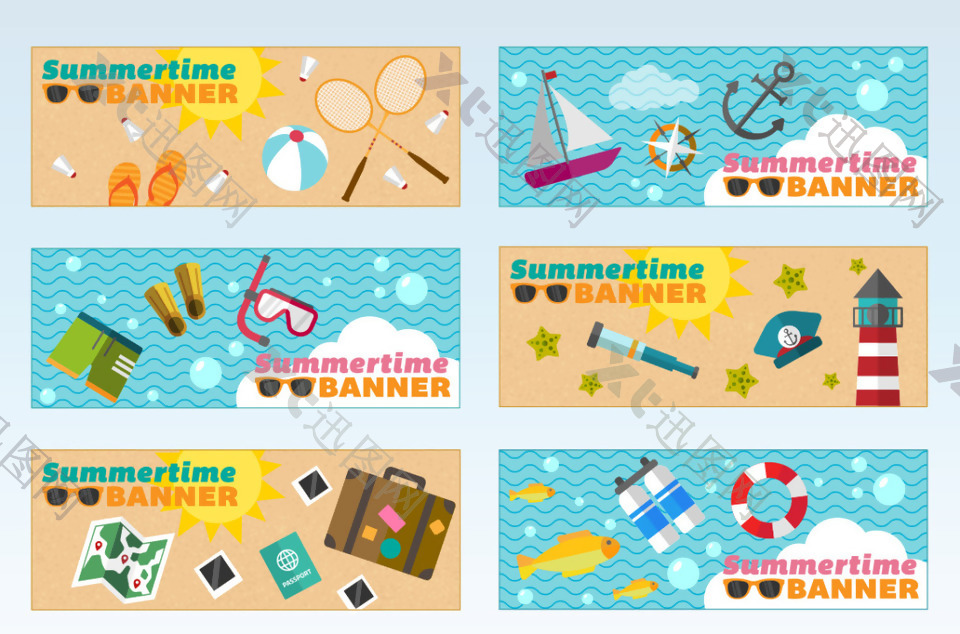 夏季扁平沙滩旅游宣传BANNER海报
