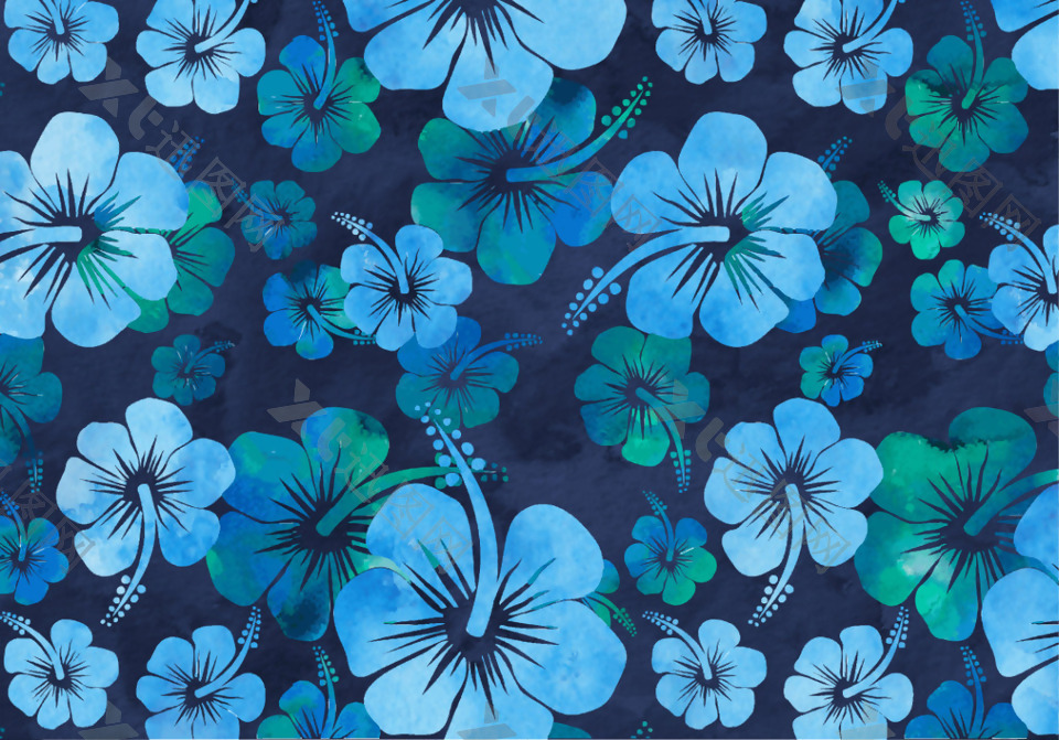 蓝色唯美水彩花卉花朵背景